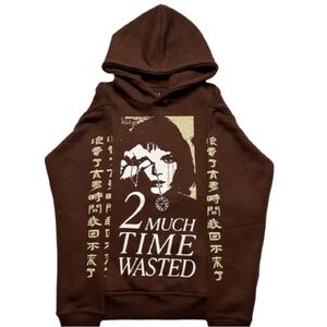 Brown Graphic Hoodie - 2 Much Time Wasted Pullover